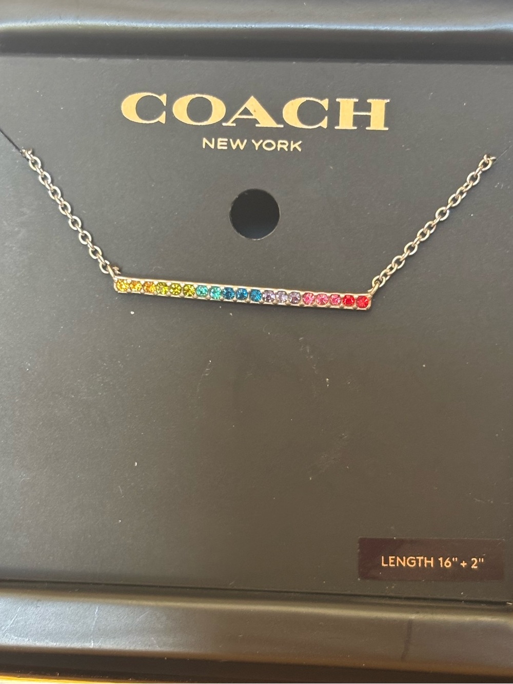 Coach Rainbow Crystal Bar Necklace in Silver Tone